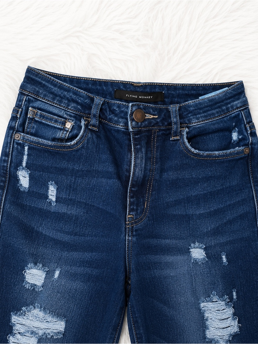 Flying Monkey Ultra High Rise Straight Distressed Raw Hem Jeans Size 26 Dark - Picture 2 of 5